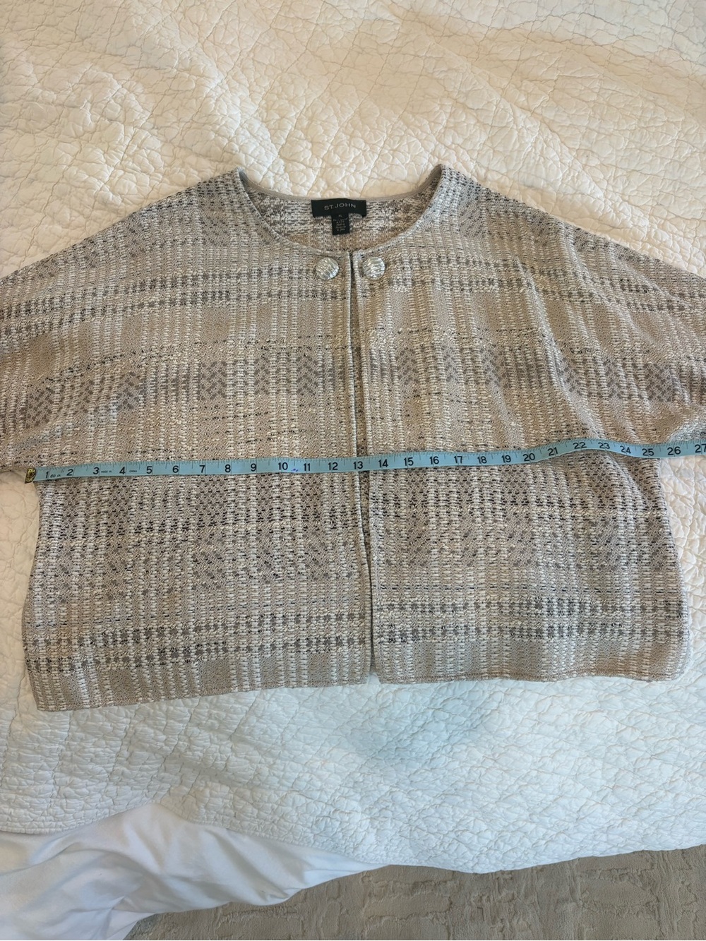 St. John Beige Metallic Tweed Cropped Jacket - Picture 5 of 7